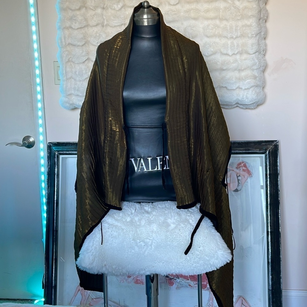HANDCRAFTED 100% silk pleated shawl jacket by me NWT of my own tags olive green - Picture 4 of 10